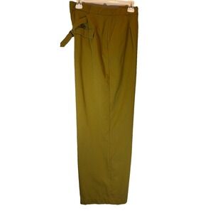 ZARA Wide Leg Pleated Trousers Olive Green L Adjustable Back Strap Lightweight